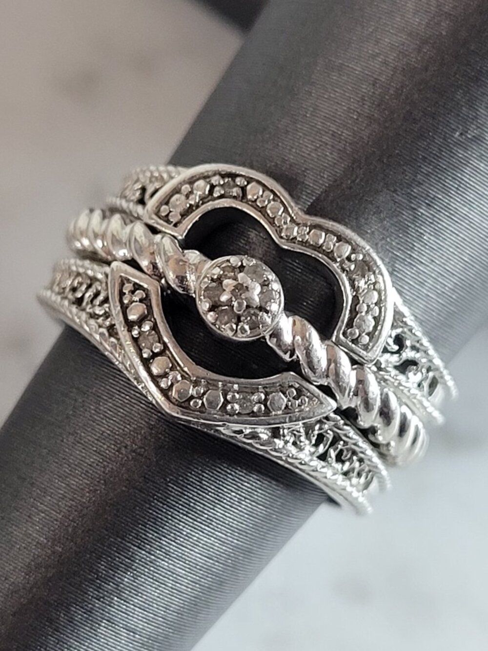 Womens Vintage Estate Sterling Silver Diamond Heart Ring 6.8g #E3641
